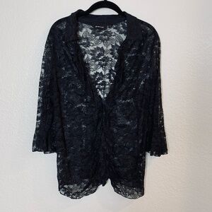 Avenue Black Sheer Lace Button Front Top 14/16 Witchy Whimsigoth Coquette *Flaw*